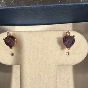 14 k amethyst and tiny diamond Heart-Shaped Purple Earrings
